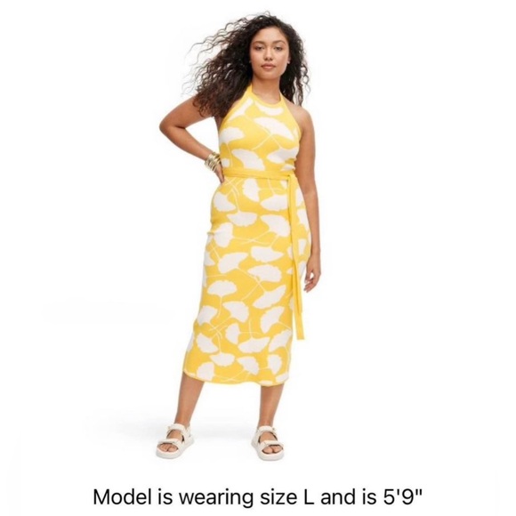 Diane Von Furstenberg DVF for Target halter neck ginkgo yellow dress size medium - Picture 1 of 10